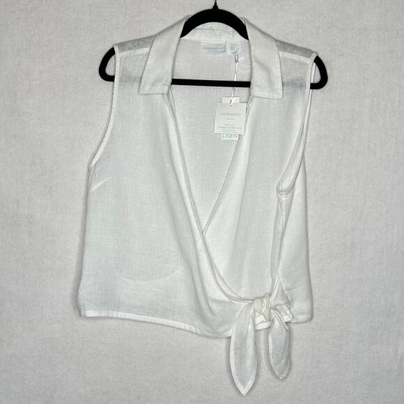 NWT Cynthia Rowley White Linen Sleeveless Wrap Tie Blouse – Size XL - Picture 1 of 9